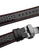 21 mm Black & red seams perforated leather strap